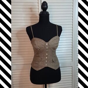 Womens Brown Tweed Bustier Tank Top - Structured Spaghetti Strap